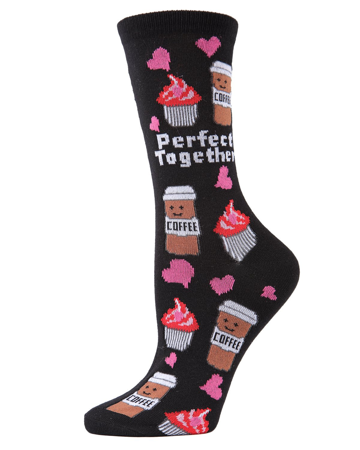 Perfect Together Coffee & Cupcake Bamboo Blend Crew Socks : Color: Black