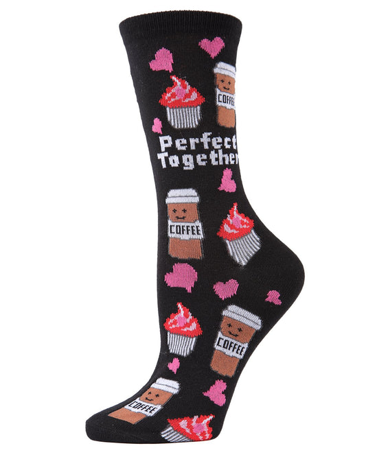 Perfect Together Coffee & Cupcake Bamboo Blend Crew Socks : Color: Black