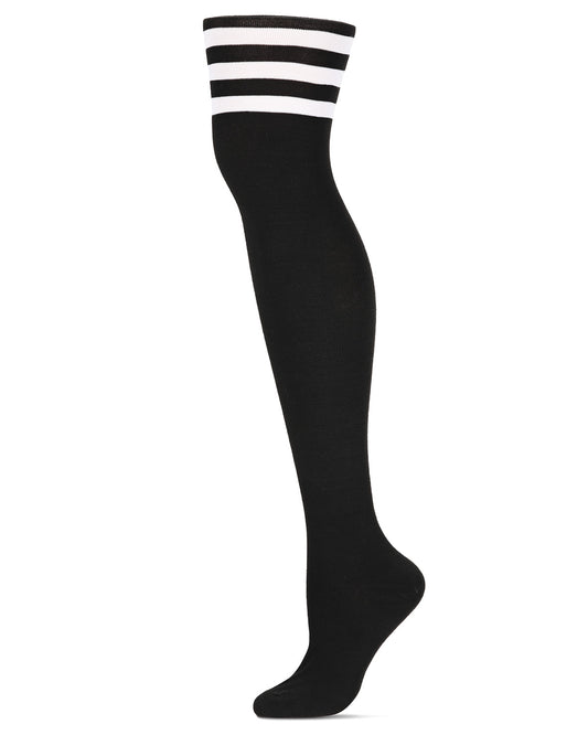 Women's Athletic Stripe Thigh High Sock : Color: Black