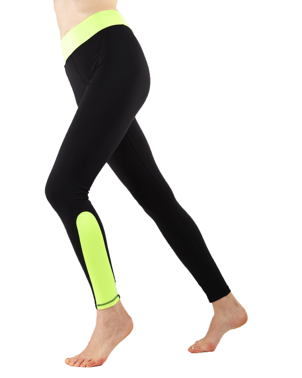 Women's Highlighter Athletic Nylon Leggings : Color: Neon Yellow