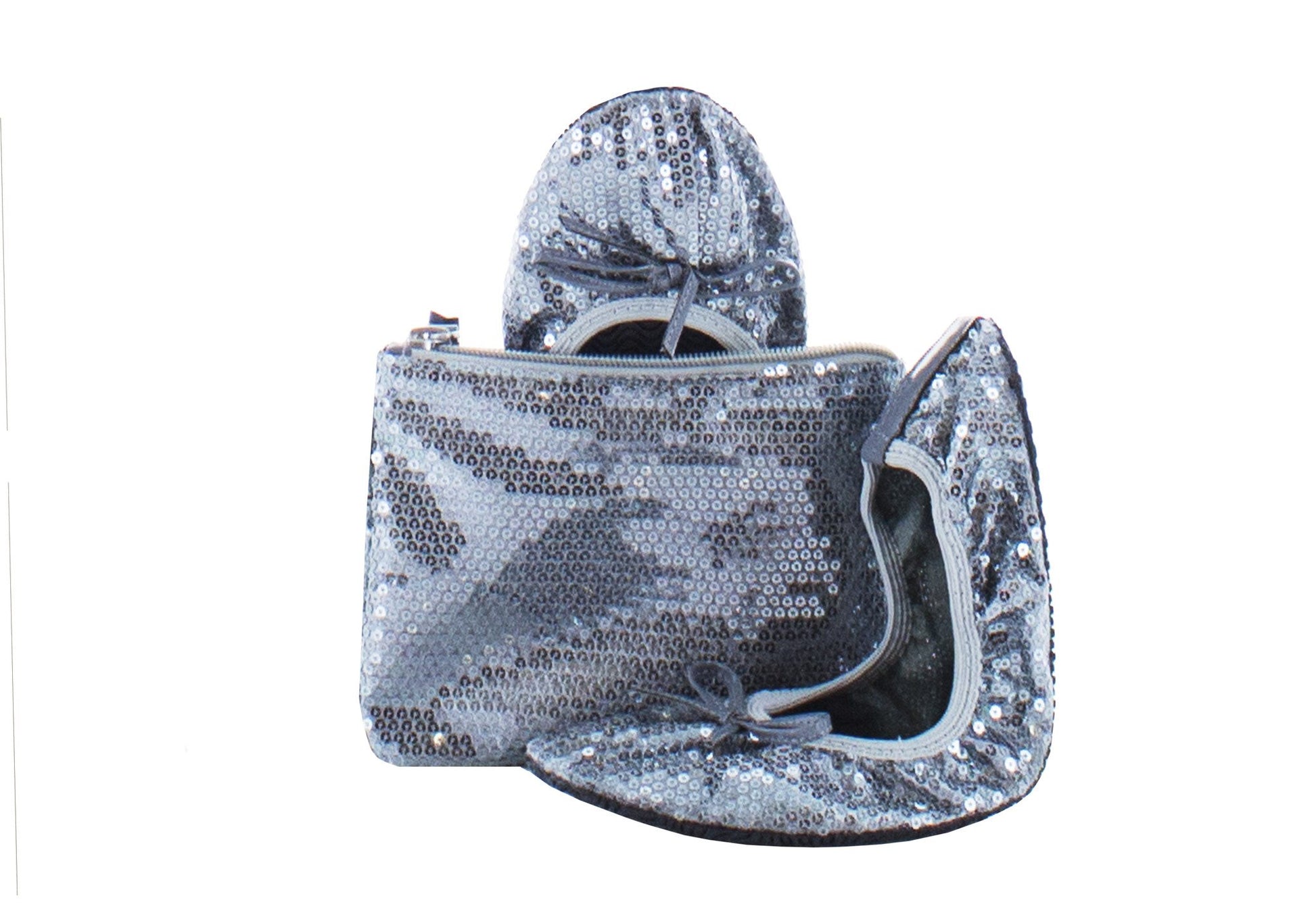 Sequin Flip Flat with Matching Pouch : Color: Silver