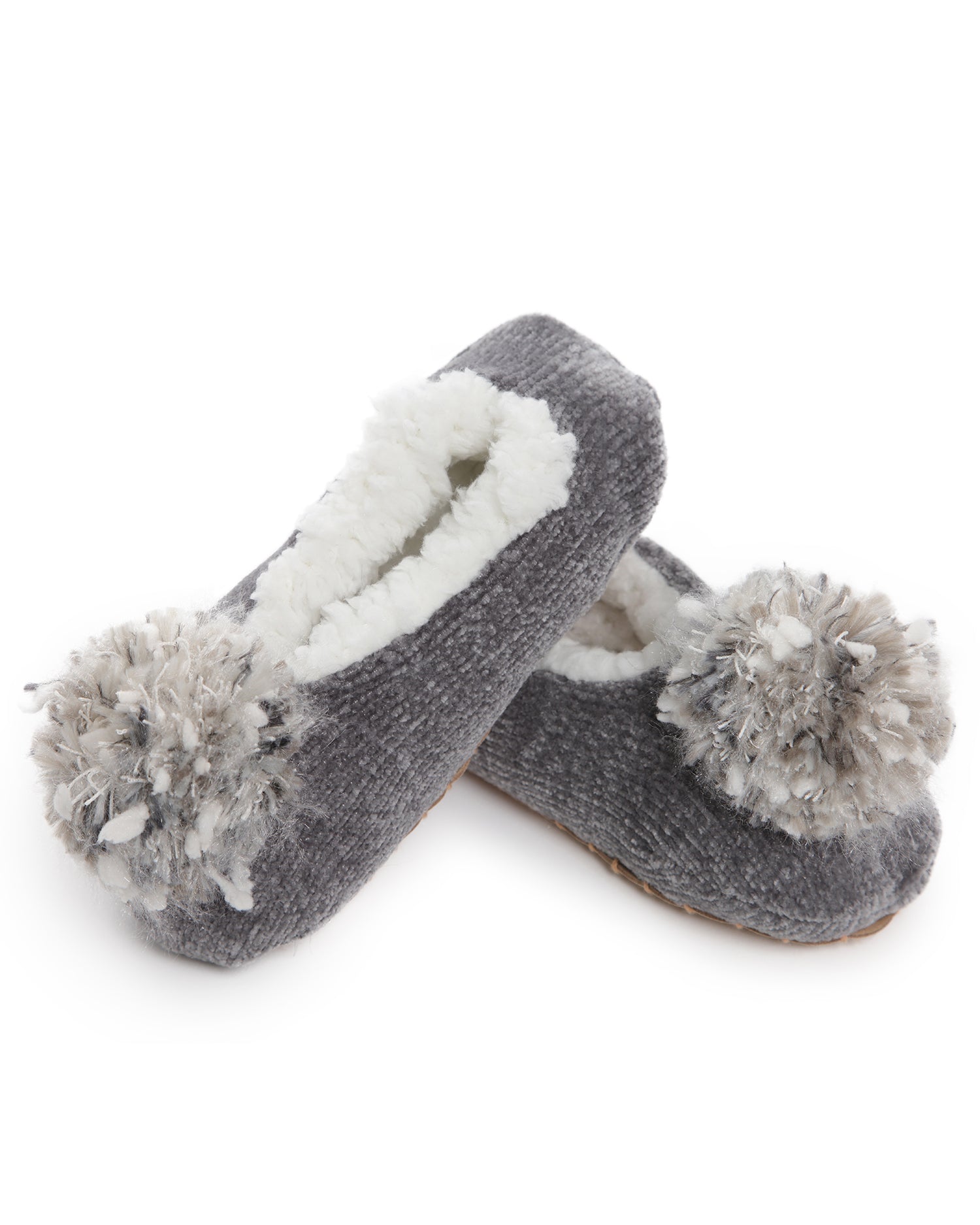 Women's Chenille Non-Skid Pom-Pom Slippers : Color: Gray