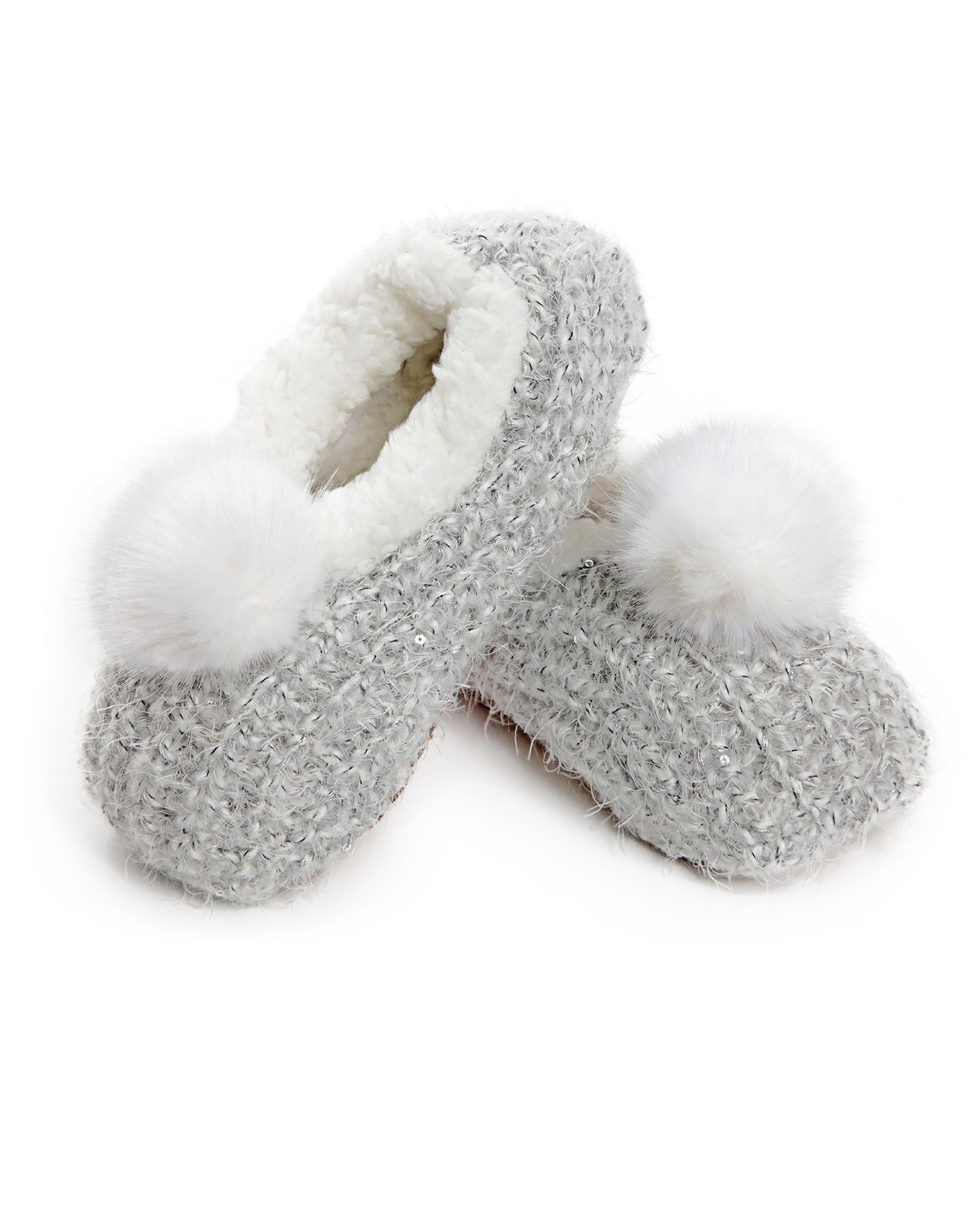 Women's Plush Wispy Pom-Pom Slippers : Color: Gray