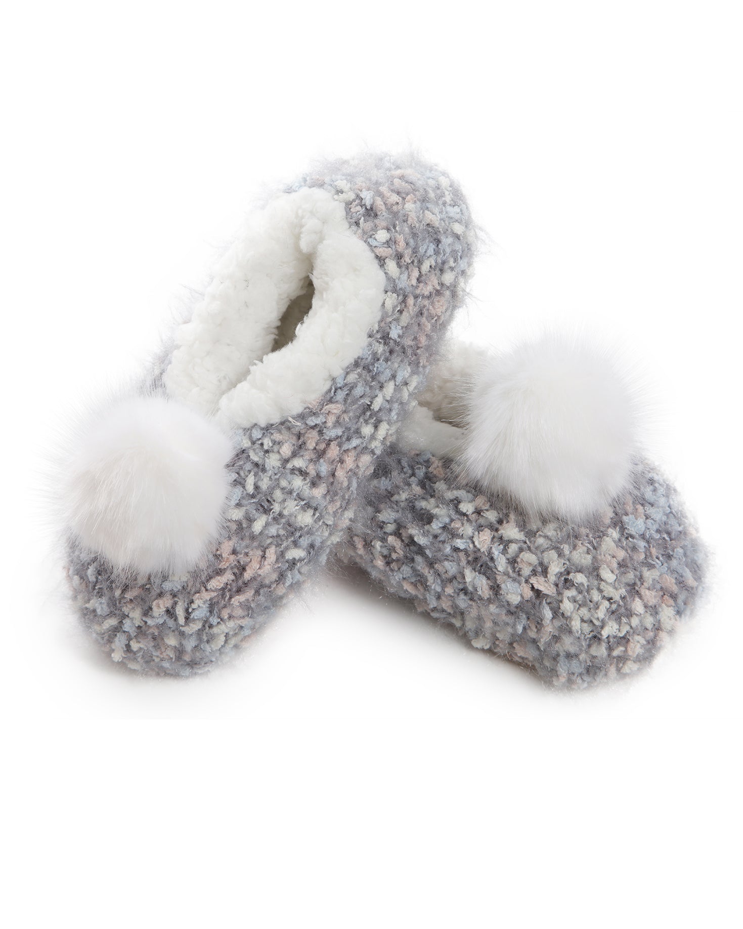 Women's Plush Pom-Pom Knit Slippers : Color: Pastel