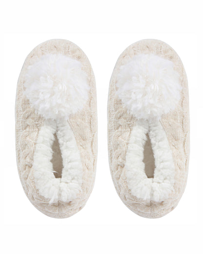 Women's Plush Pom-Pom Chenille Cable Knit Slippers : Color: Pink