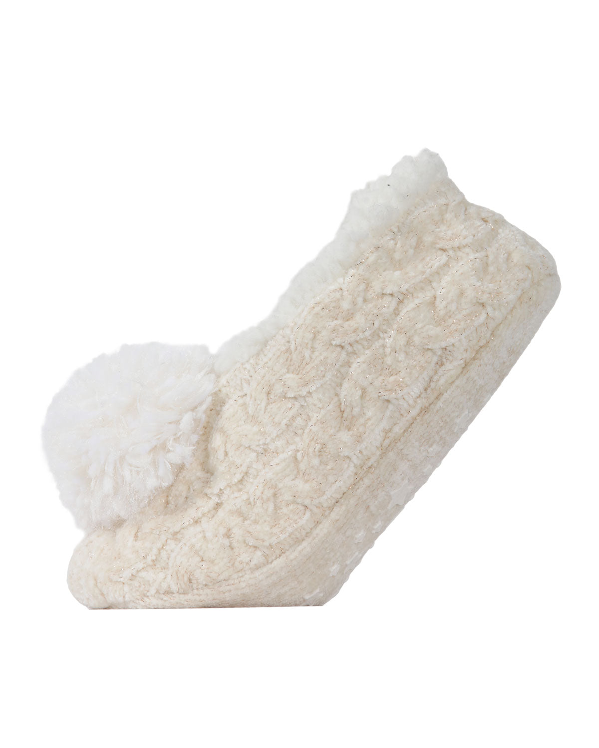 Women's Plush Pom-Pom Chenille Cable Knit Slippers : Color: Pink