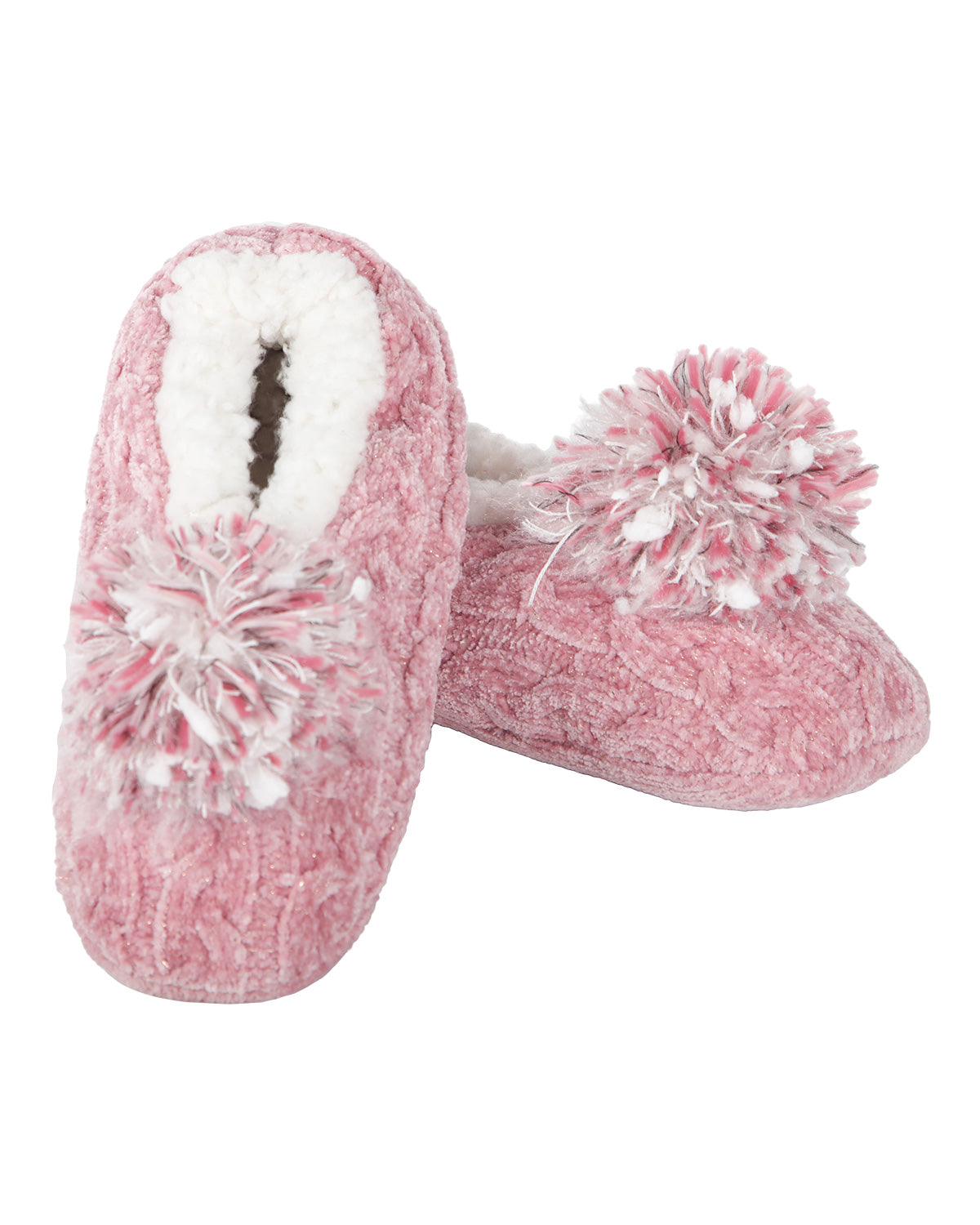 Women's Plush Pom-Pom Chenille Cable Knit Slippers : Color: Pink