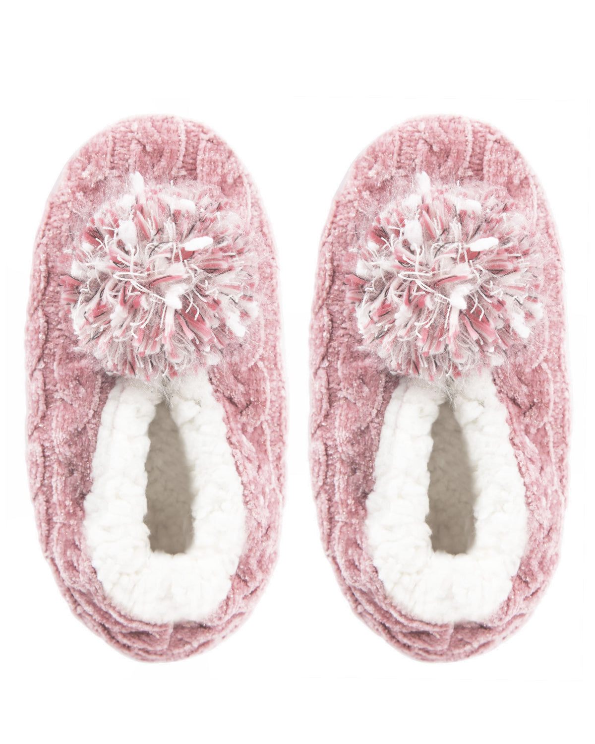 Women's Plush Pom-Pom Chenille Cable Knit Slippers : Color: Pink
