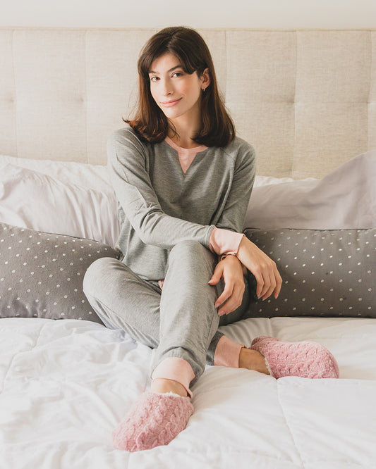 Women's Classic Cable Knit Chenille Non-Skid Slipper : Color: Denim