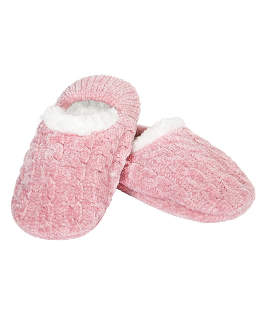 Women's Classic Cable Knit Chenille Non-Skid Slipper : Color: Pink