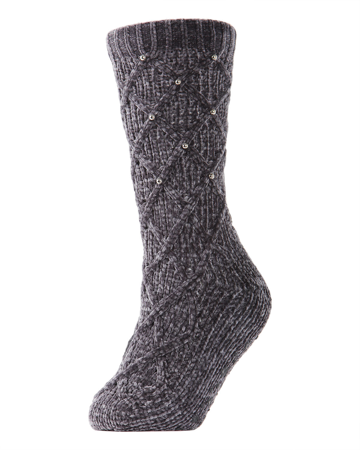 Women's Pearl Lattice Plush Lined Slipper Socks : Color: Gray