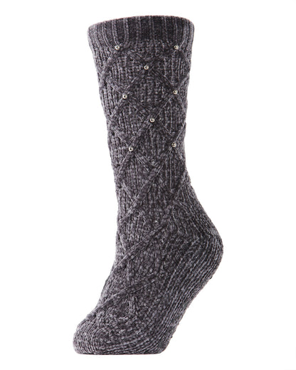Women's Pearl Lattice Plush Lined Slipper Socks : Color: Gray