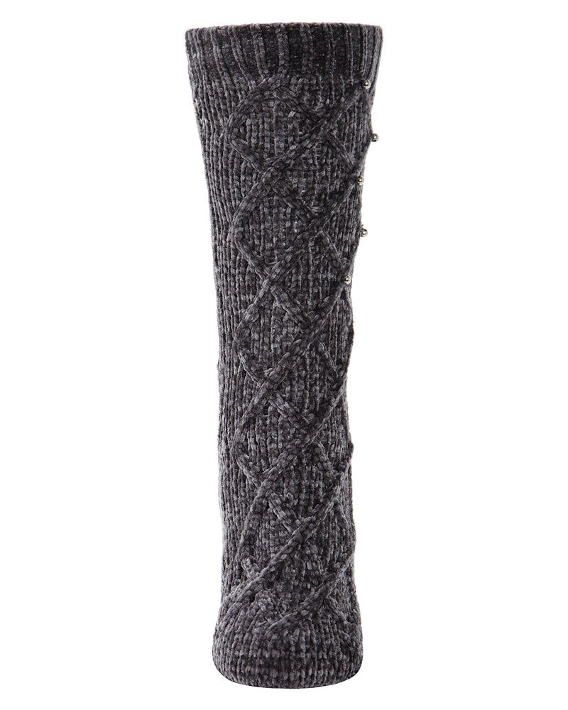 MeMoi Pearl Lattice Plush Lined Slipper Sock