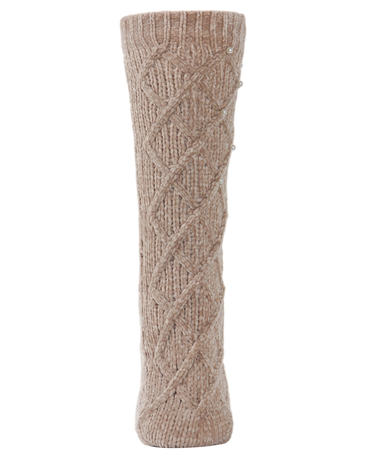 Women's Pearl Lattice Plush Lined Slipper Socks : Color: Taupe