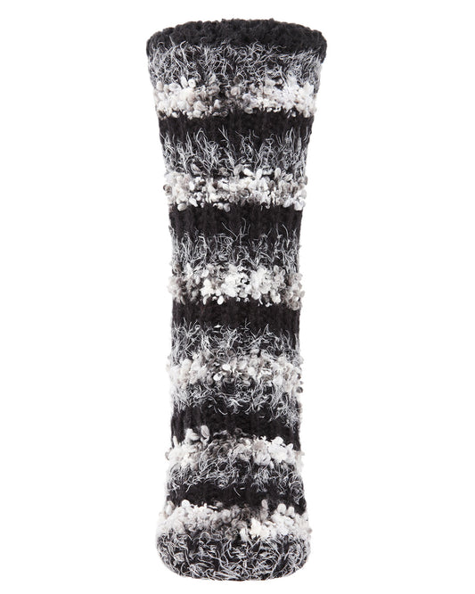 Women's Chunky Striped Knit Plush Lined Slipper Socks : Color: Black