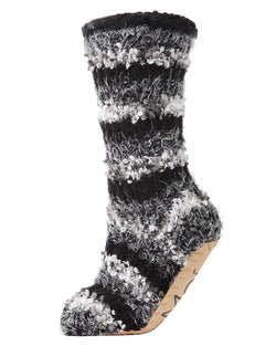 MeMoi Striped Chunky Knit Plush Lined Slipper Sock