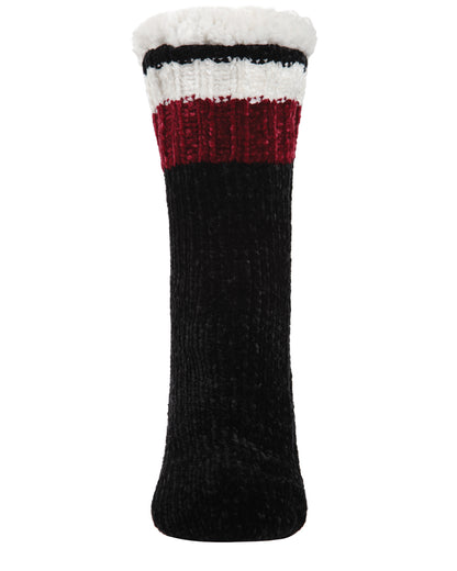 Women's Varsity Chenille Plush-Lined Slipper Socks : Color: Black