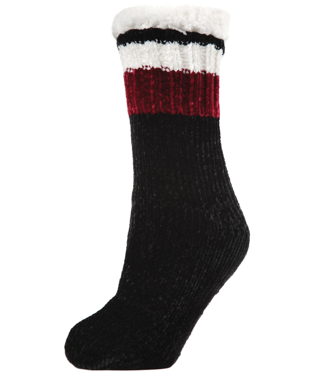 Women's Varsity Chenille Plush-Lined Slipper Socks : Color: Black