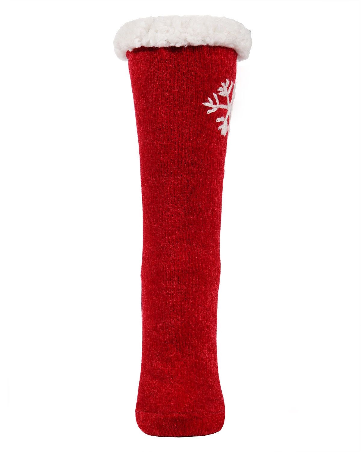 Women's Sweet Snowflake Tufted Top Plush Lined Slipper Socks : Color: Red