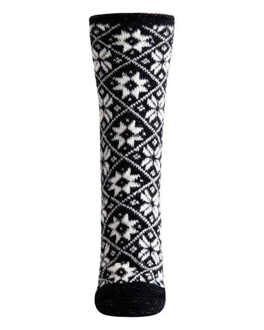 Women's Holiday Snowflake Plush-Lined Slipper Socks : Color: Black
