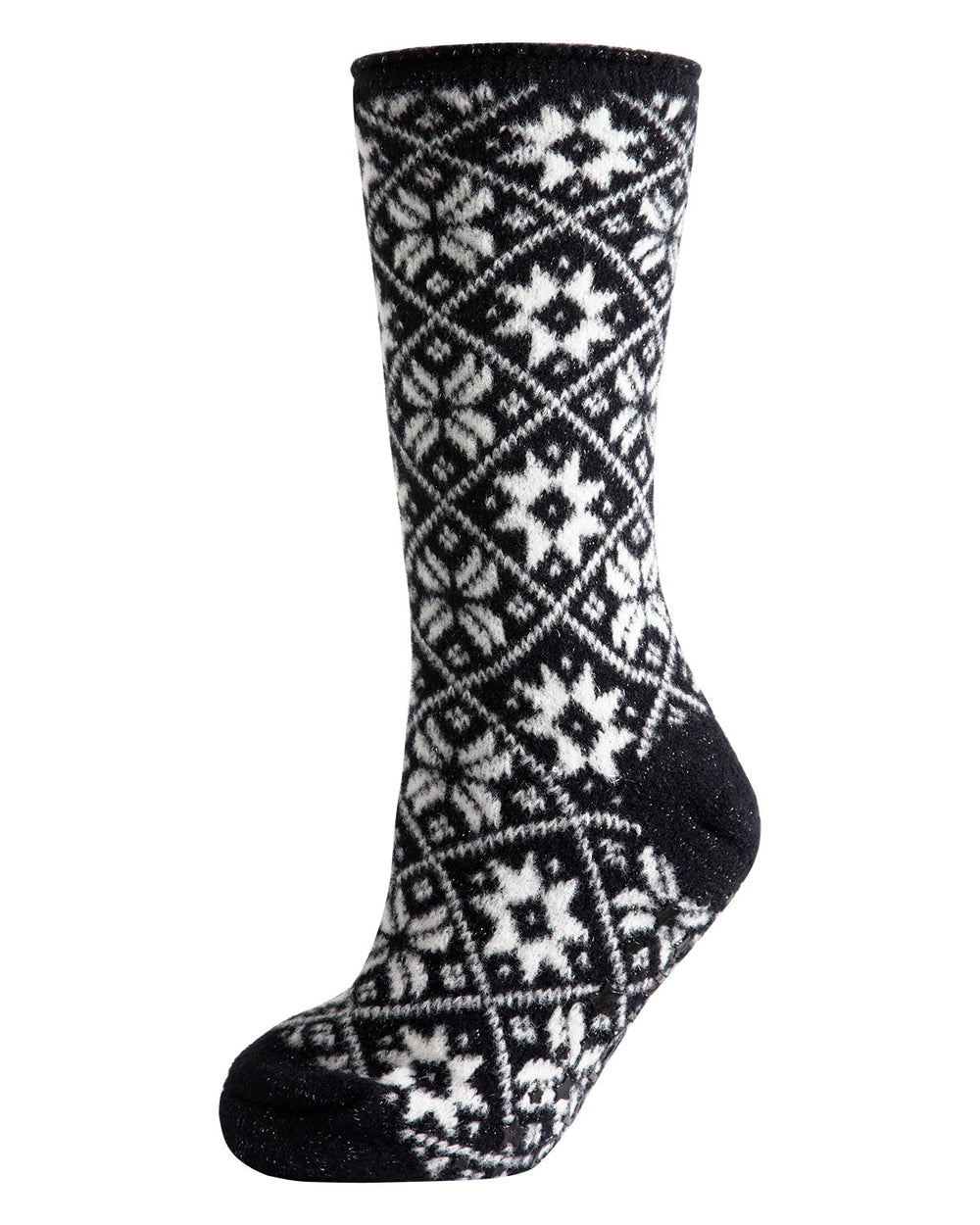 Women's Holiday Snowflake Plush-Lined Slipper Socks : Color: Black