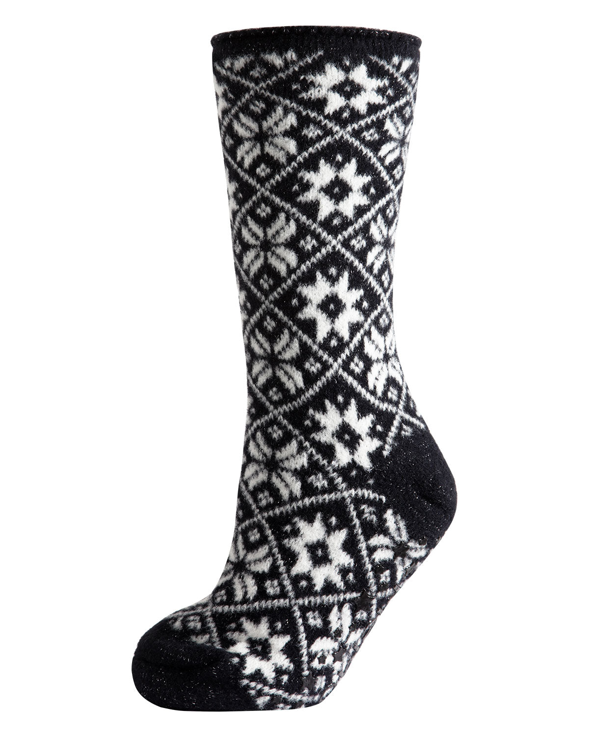 Women's Holiday Snowflake Plush-Lined Slipper Socks : Color: Black