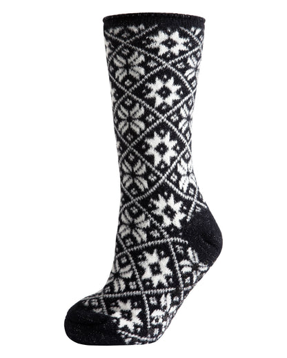 Women's Holiday Snowflake Plush-Lined Slipper Socks : Color: Black
