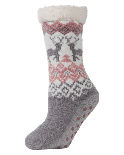 Women's Dear Deer Plush-Lined Slipper Socks : Color: Gray