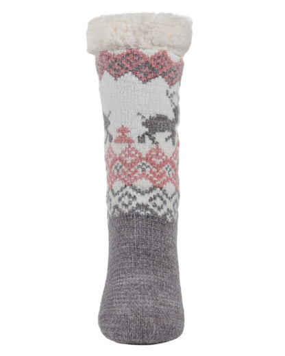Women's Dear Deer Plush-Lined Slipper Socks : Color: Gray