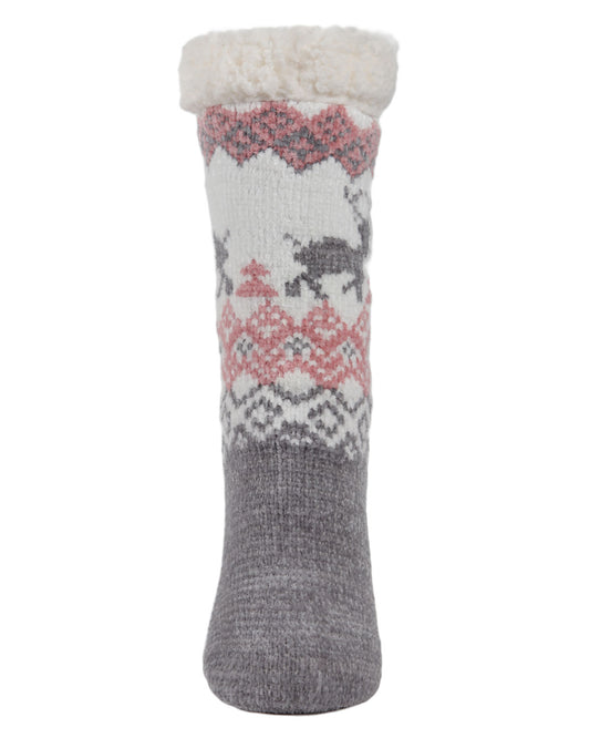 Women's Dear Deer Plush-Lined Slipper Socks : Color: Gray