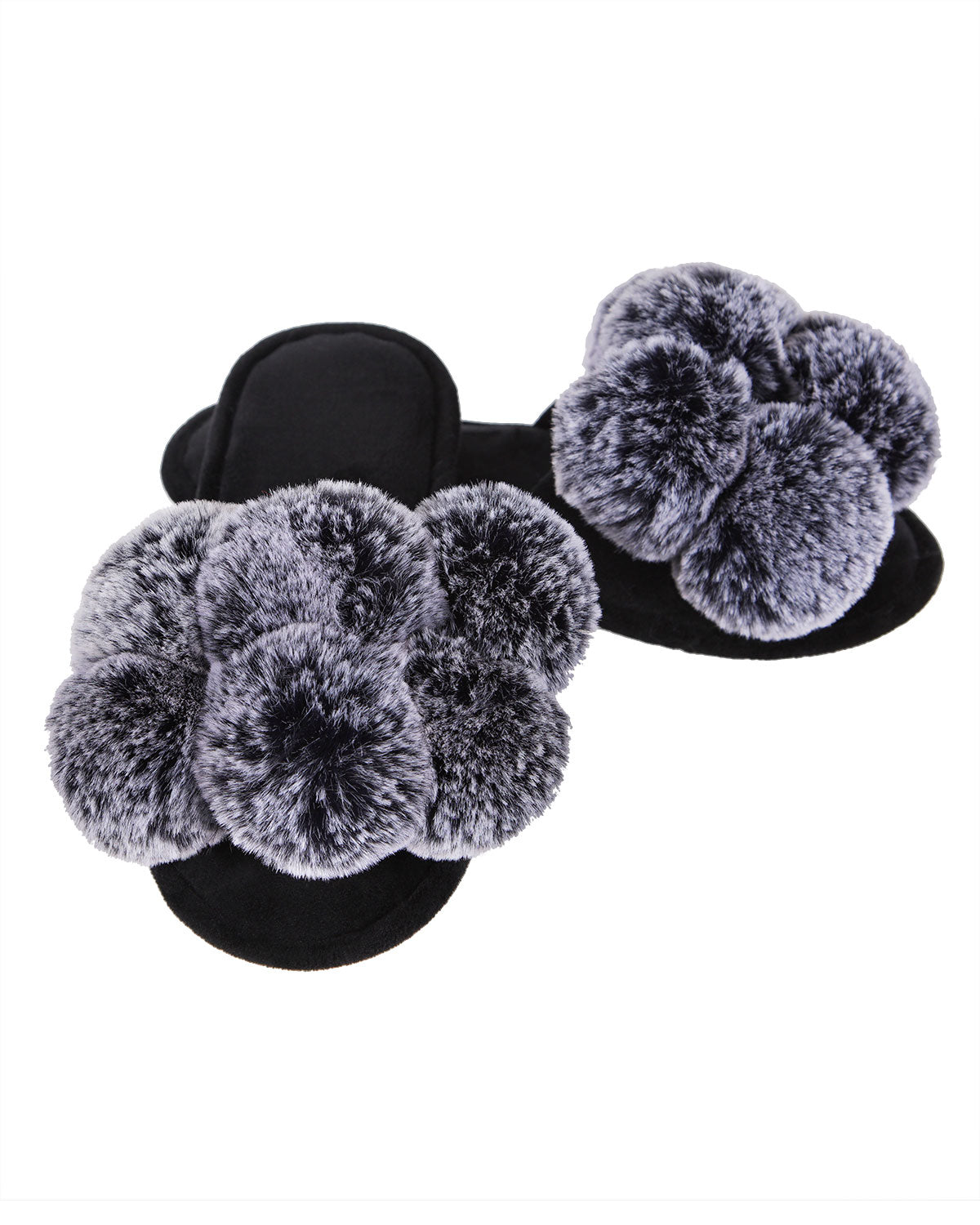 Women's Luxe Pom-Pom Memory Foam Plush Slippers : Color: Black