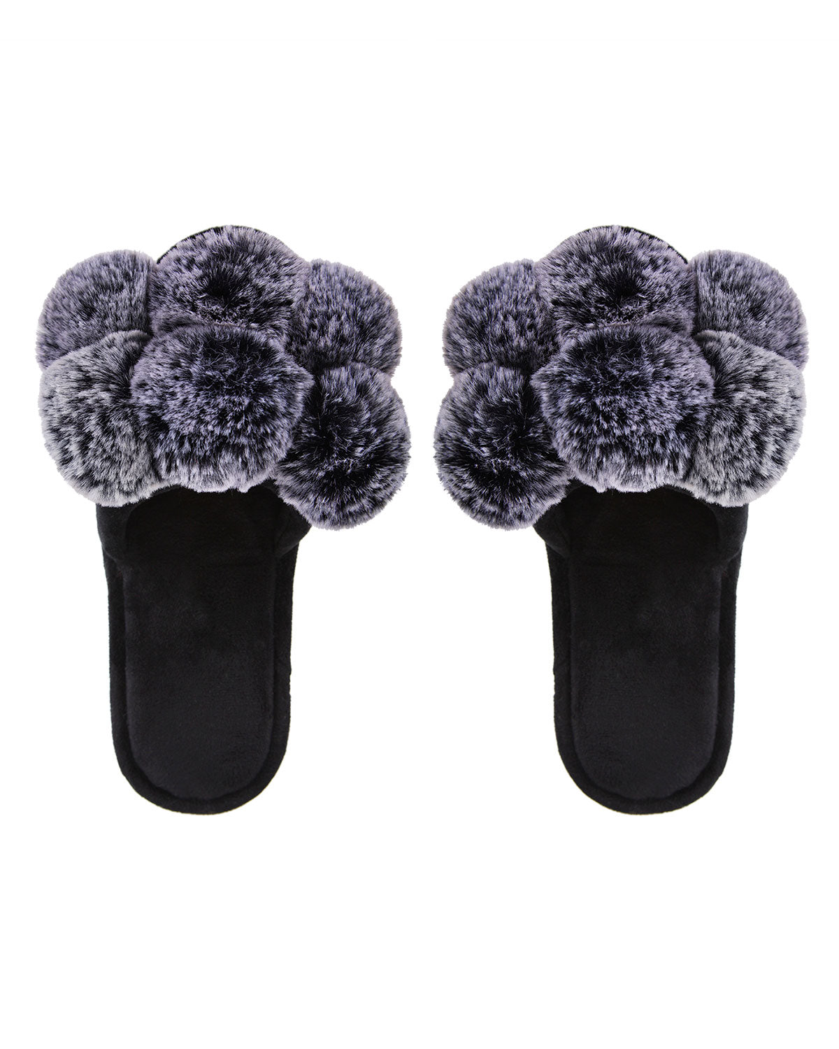 Women's Luxe Pom-Pom Memory Foam Plush Slippers : Color: Black