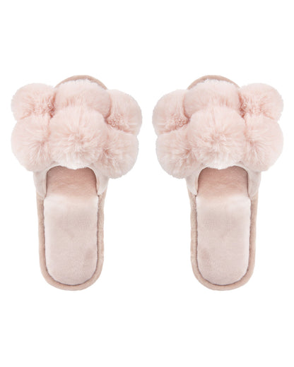 Women's Luxe Pom-Pom Memory Foam Plush Slippers : Color:  Blush Pink