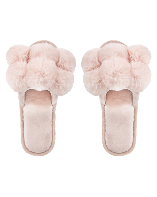 Women's Luxe Pom-Pom Memory Foam Plush Slippers : Color:  Blush Pink