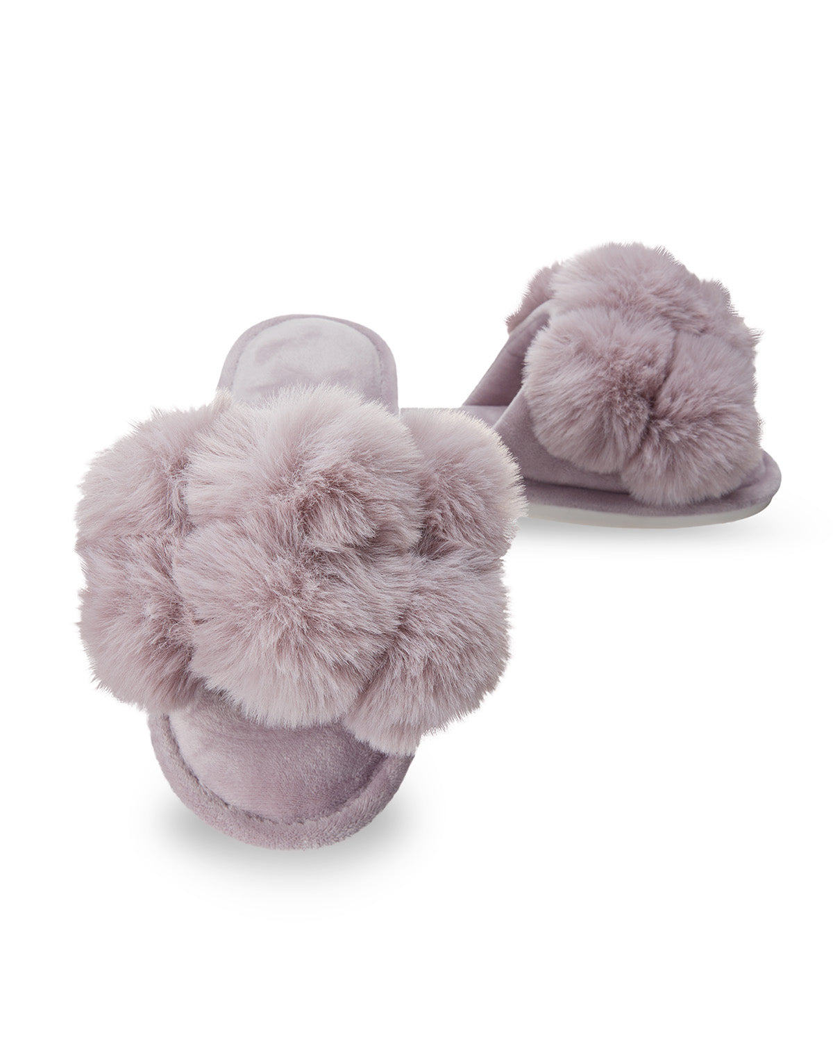 Women's Luxe Pom-Pom Memory Foam Plush Slippers : Color: Lavender
