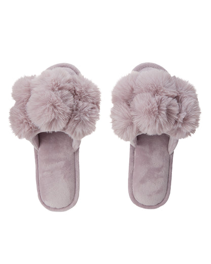 Women's Luxe Pom-Pom Memory Foam Plush Slippers : Color: Lavender