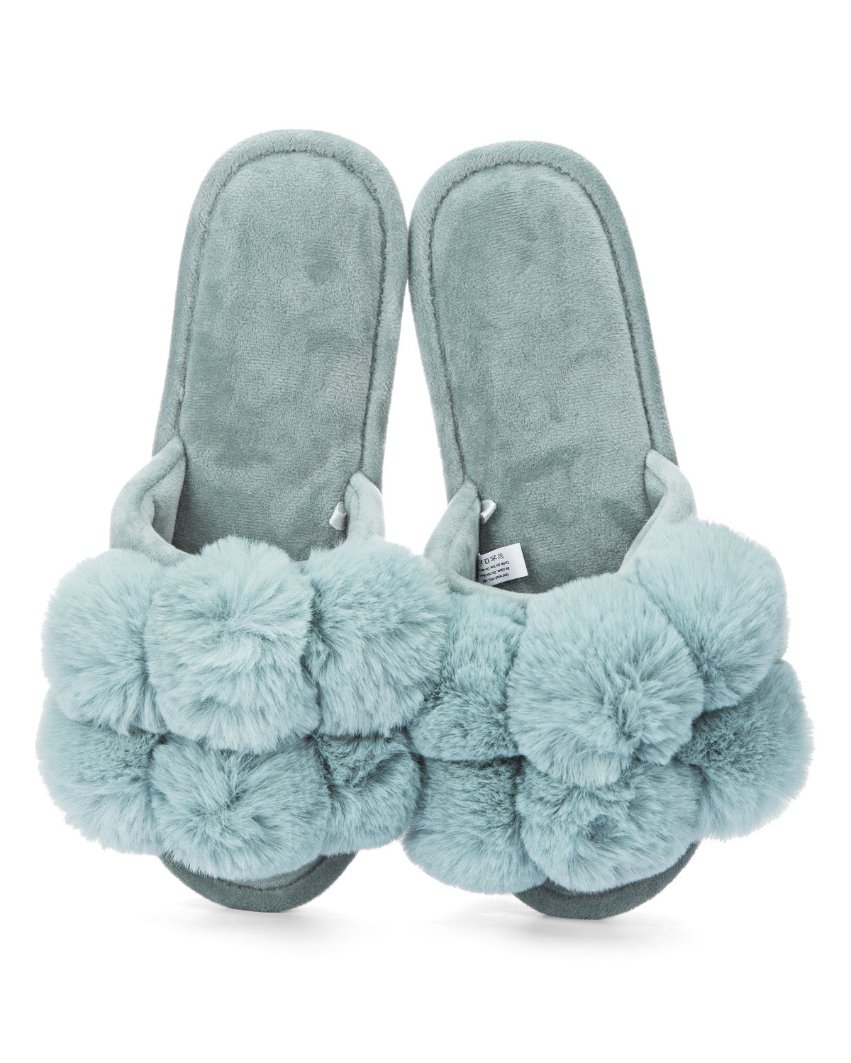Women's Luxe Pom-Pom Memory Foam Plush Slippers : Color: Sea Blue