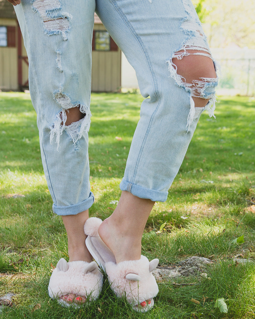 Bunny Hop Pom-Pom Open Toe Plush Slippers : Color: Blush Pink
