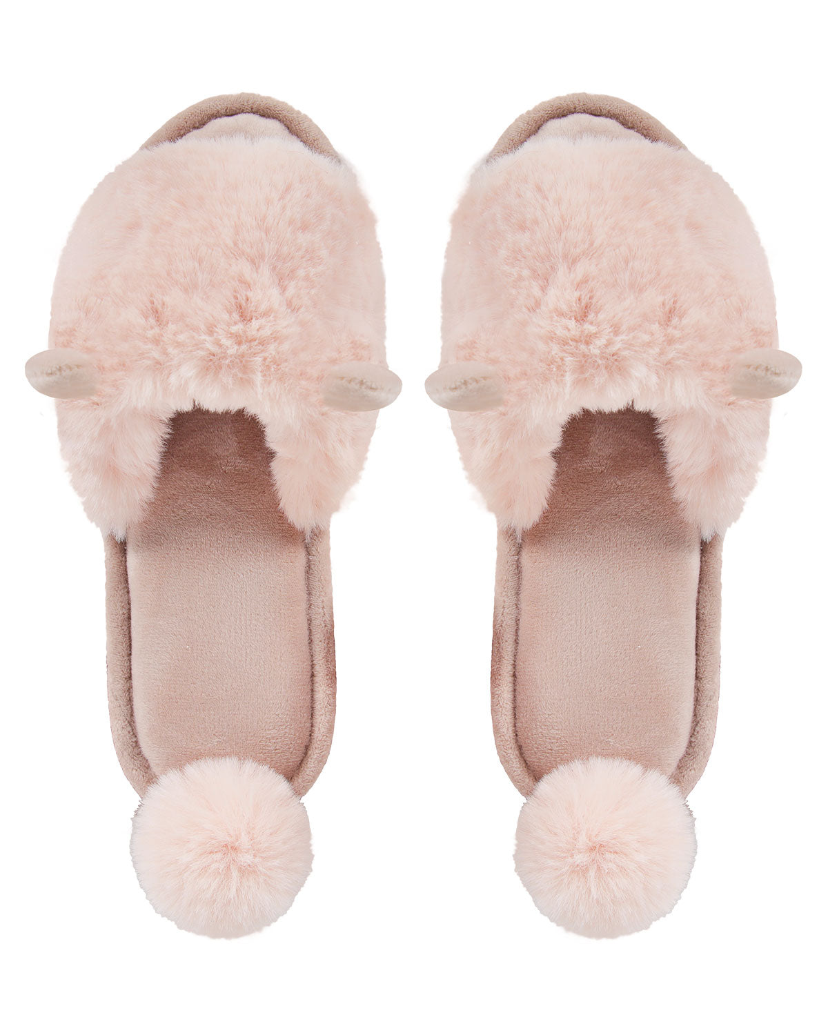 Bunny Hop Pom-Pom Open Toe Plush Slippers : Color: Blush Pink