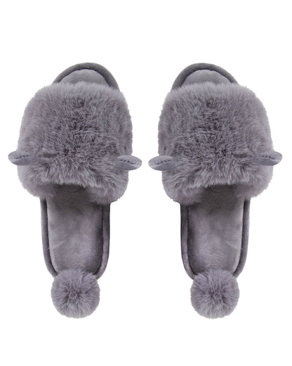 Bunny Hop Pom-Pom Open Toe Plush Slippers : Color: Blush Pink