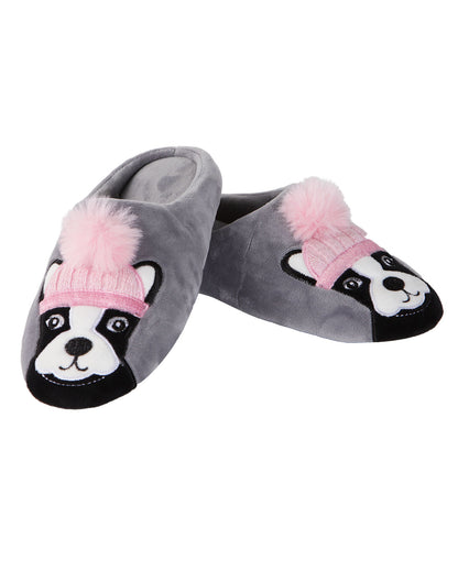 Dog Dame Plush Hard Sole Slippers : Color: Gray