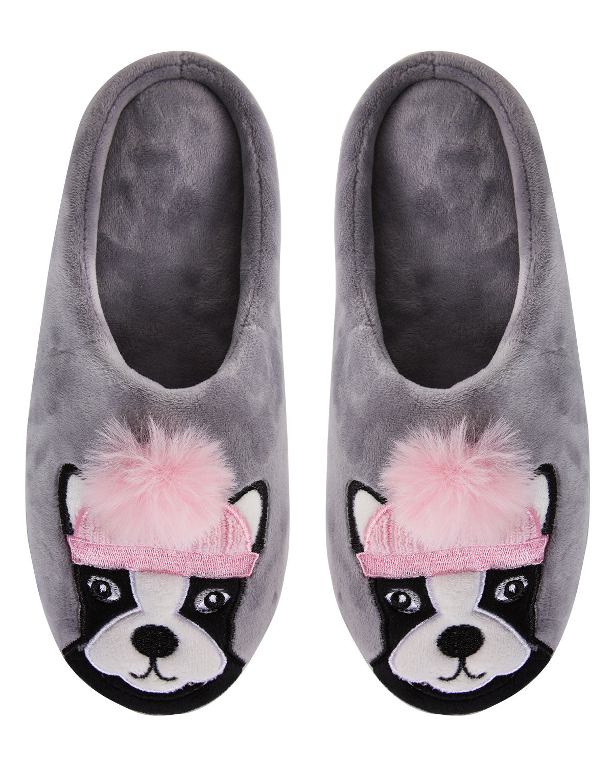 Dog Dame Plush Hard Sole Slippers : Color: Gray