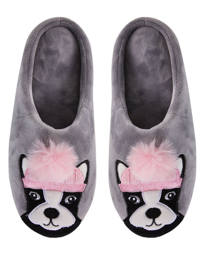 Dog Dame Plush Hard Sole Slippers : Color: Gray