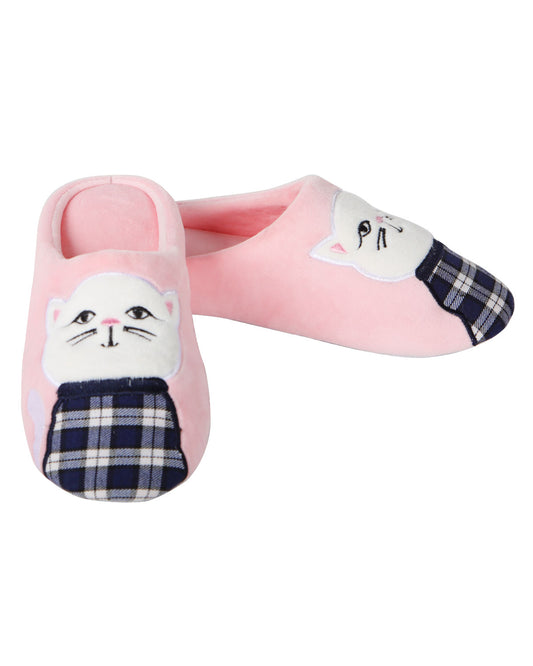 Women's Plaid Cat Plush Hard Bottom Slippers : Color: Pink