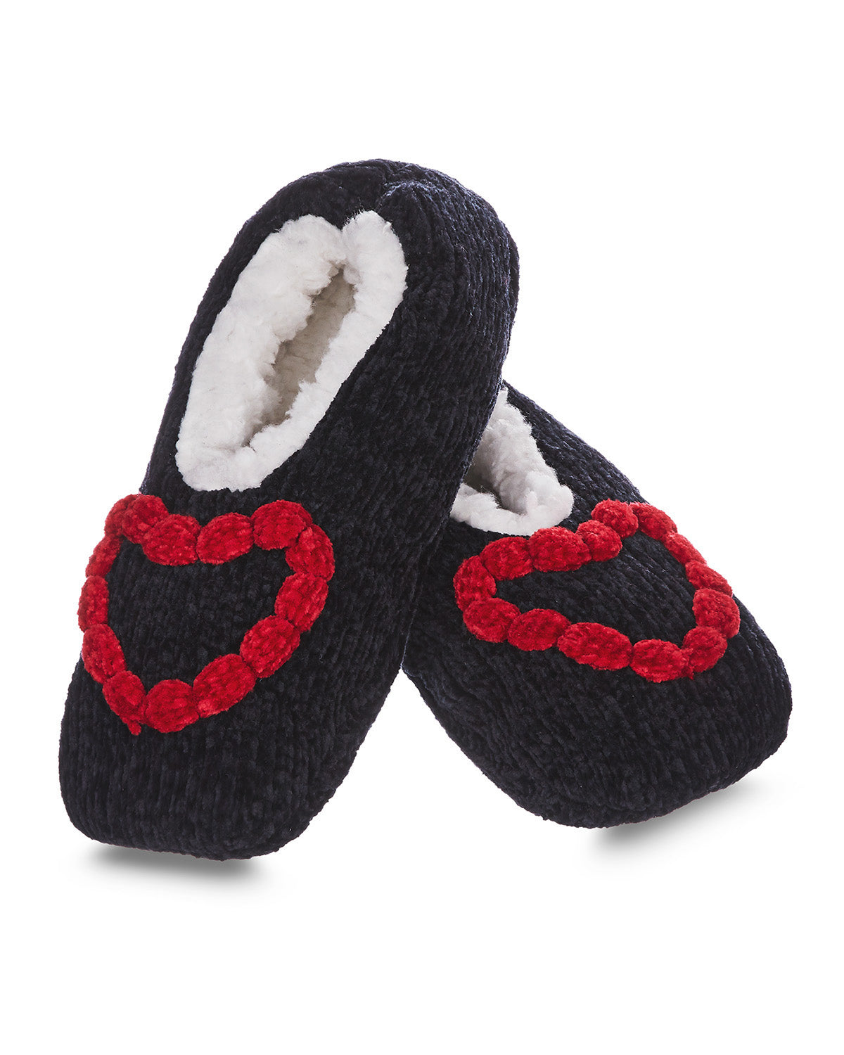 Women's Cozy Heart Chenille Sherpa-Lined Slippers : Color: Black