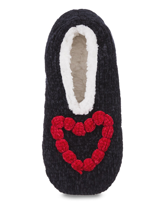 Women's Cozy Heart Chenille Sherpa-Lined Slippers : Color: Black
