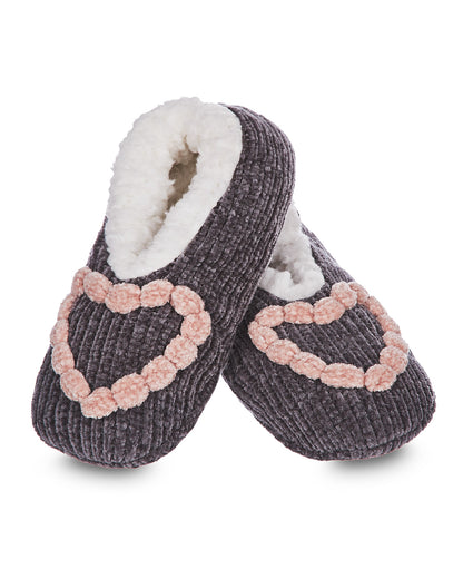 Women's Cozy Heart Chenille Sherpa-Lined Slippers : Color: Black