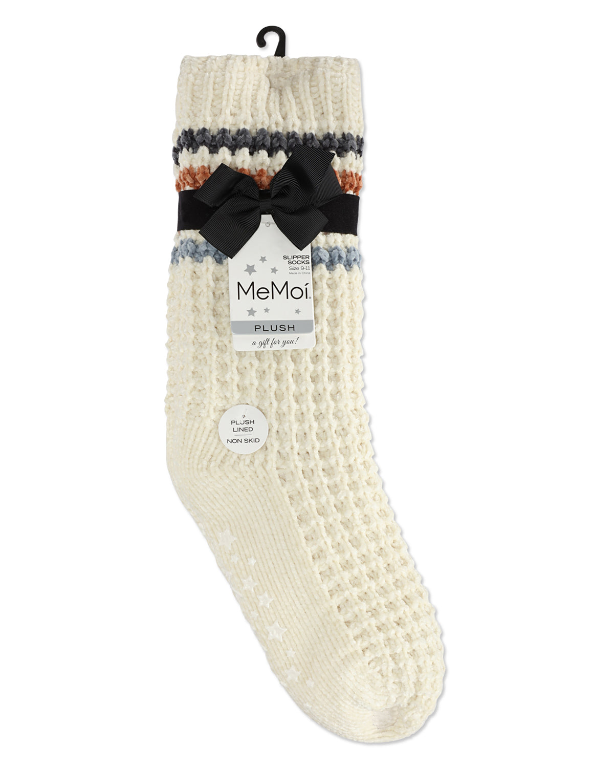 Women's Chunky Stripes Plush-Lined Slipper Crew Sock : Color: Navy