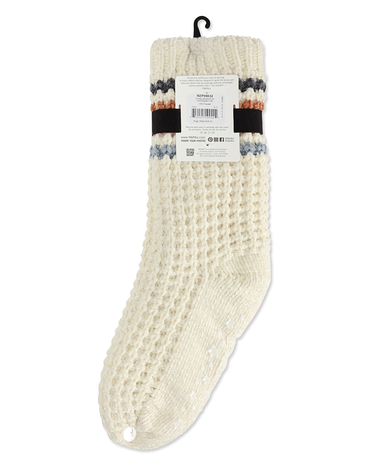 Women's Chunky Stripes Plush-Lined Slipper Crew Sock : Color: Navy