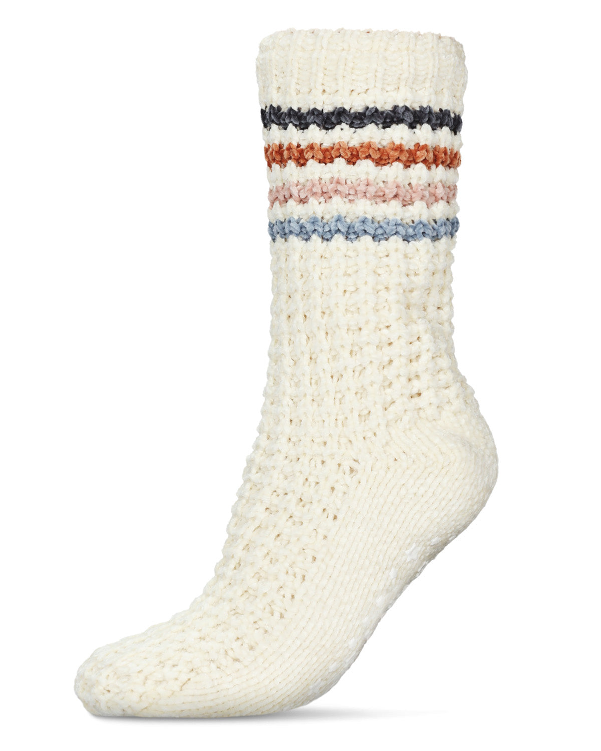 Women's Chunky Stripes Plush-Lined Slipper Crew Sock : Color: Ivory
